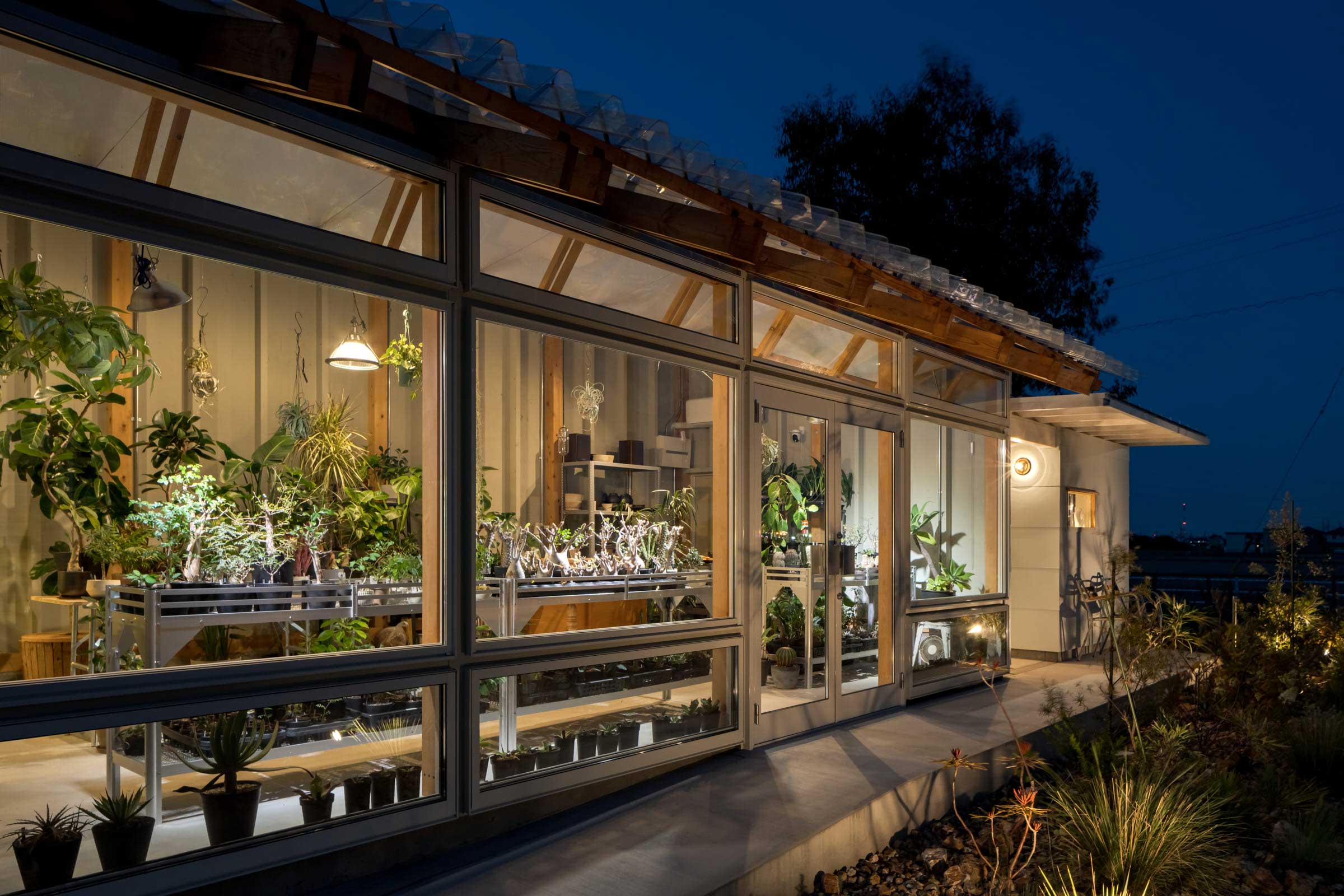 小林植物店+middle of the week　外観南西側の夜景風景